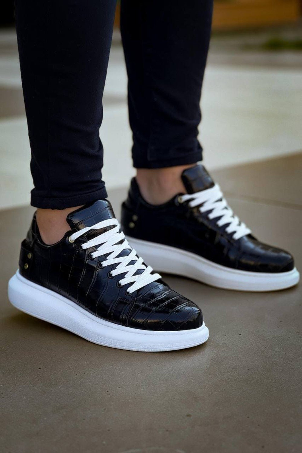 KB047 Erkek Günlük Bağcıklı Croco Desenli Cilt Spor Sneaker Ayakkabı CBT - Siyah Erkek Ayakkabı KB047 Erkek Günlük Bağcıklı Croco Desenli Cilt Spor Sneaker Ayakkabı CBT - Siyah – Kuback Erkek Ayakkabı