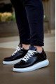 KB047 Erkek Günlük Bağcıklı Croco Desenli Cilt Spor Sneaker Ayakkabı CBT - Siyah
