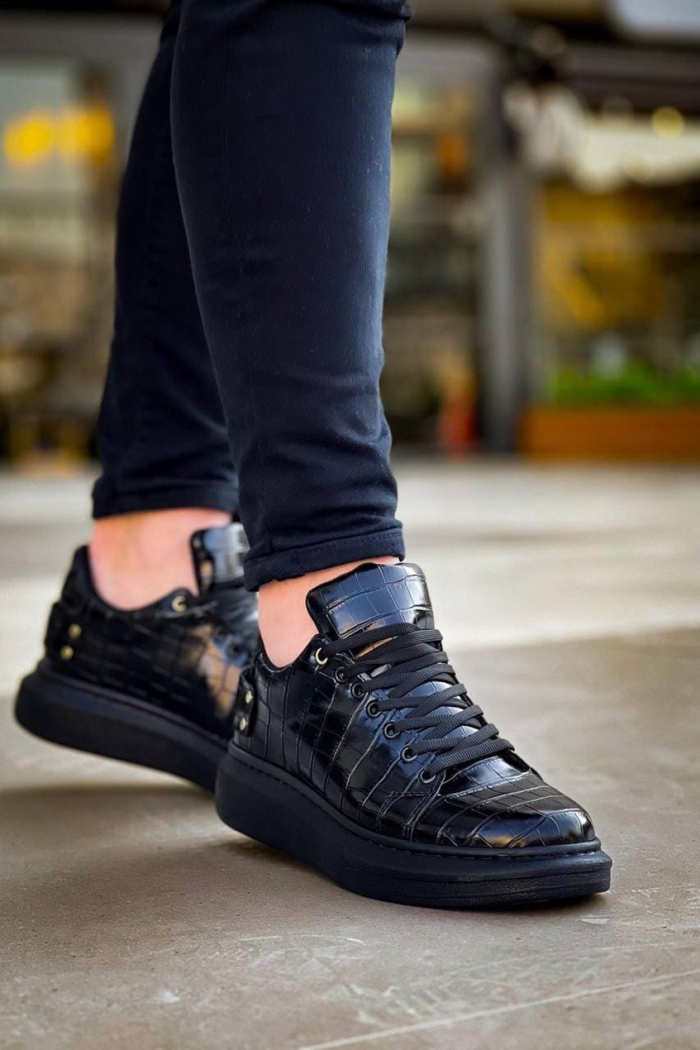 KB047 Erkek Günlük Bağcıklı Croco Desenli Cilt Spor Sneaker Ayakkabı CST - Siyah Erkek Ayakkabı KB047 Erkek Günlük Bağcıklı Croco Desenli Cilt Spor Sneaker Ayakkabı CST - Siyah – Kuback Erkek Ayakkabı