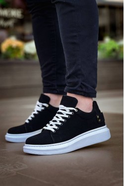 KB047 Erkek Günlük Bağcıklı Süet Spor Sneaker Ayakkabı SBT - Siyah