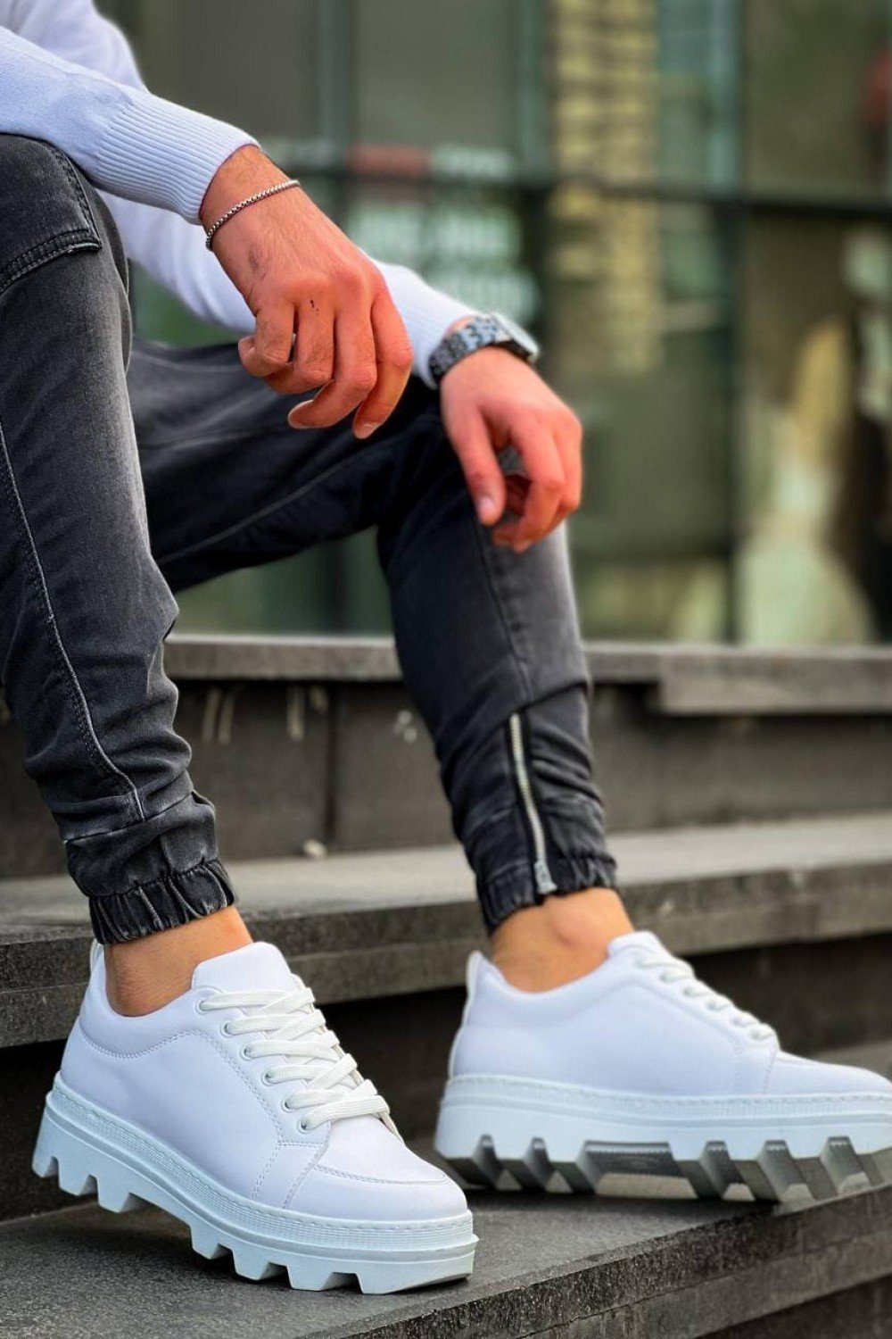 KB056 Erkek Günlük Bağcıklı Cilt Spor Sneaker Ayakkabı CBT - Beyaz – Kuback Erkek Ayakkabı