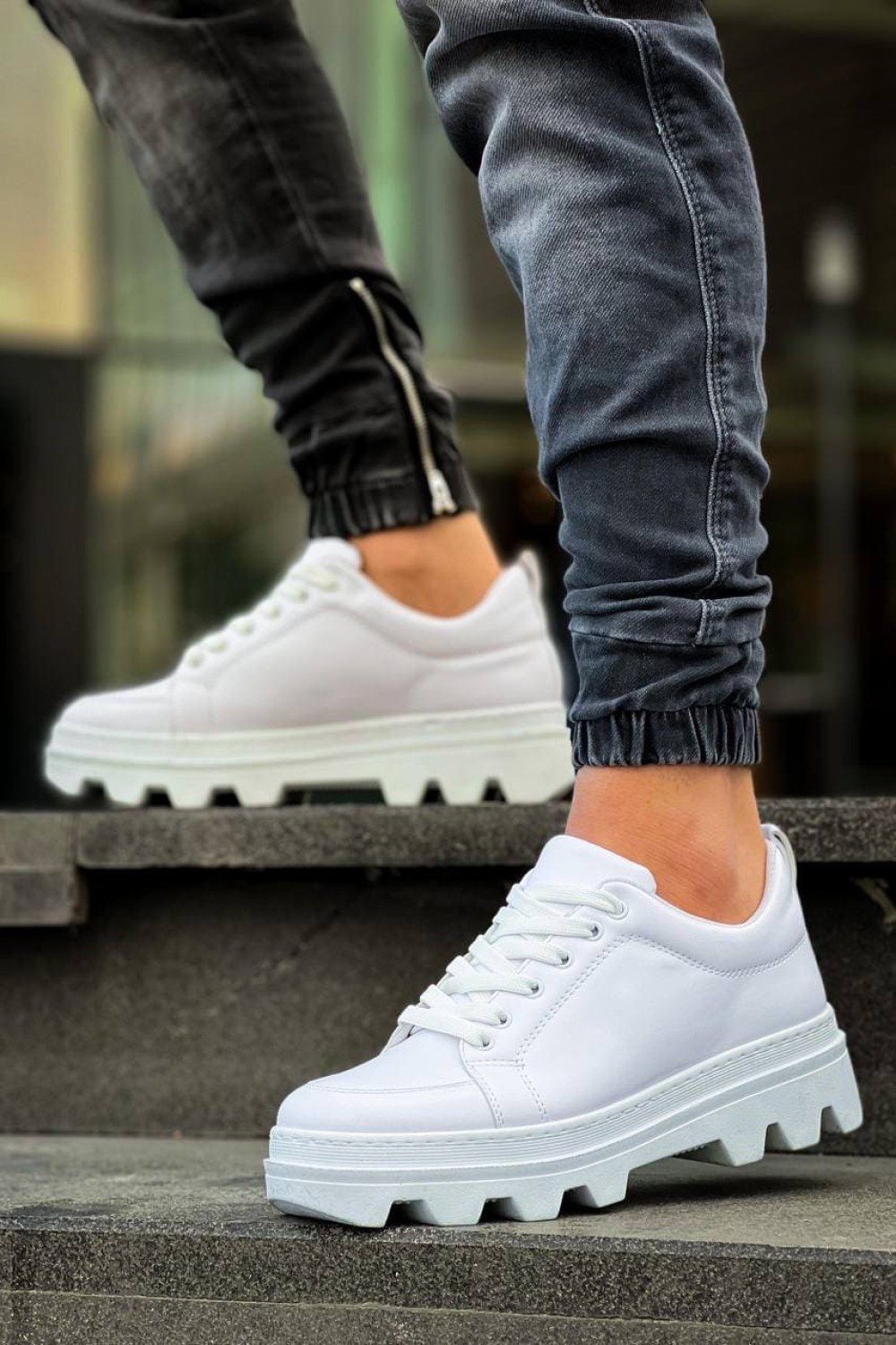 KB056 Erkek Günlük Bağcıklı Cilt Spor Sneaker Ayakkabı CBT - Beyaz – Kuback Erkek Ayakkabı