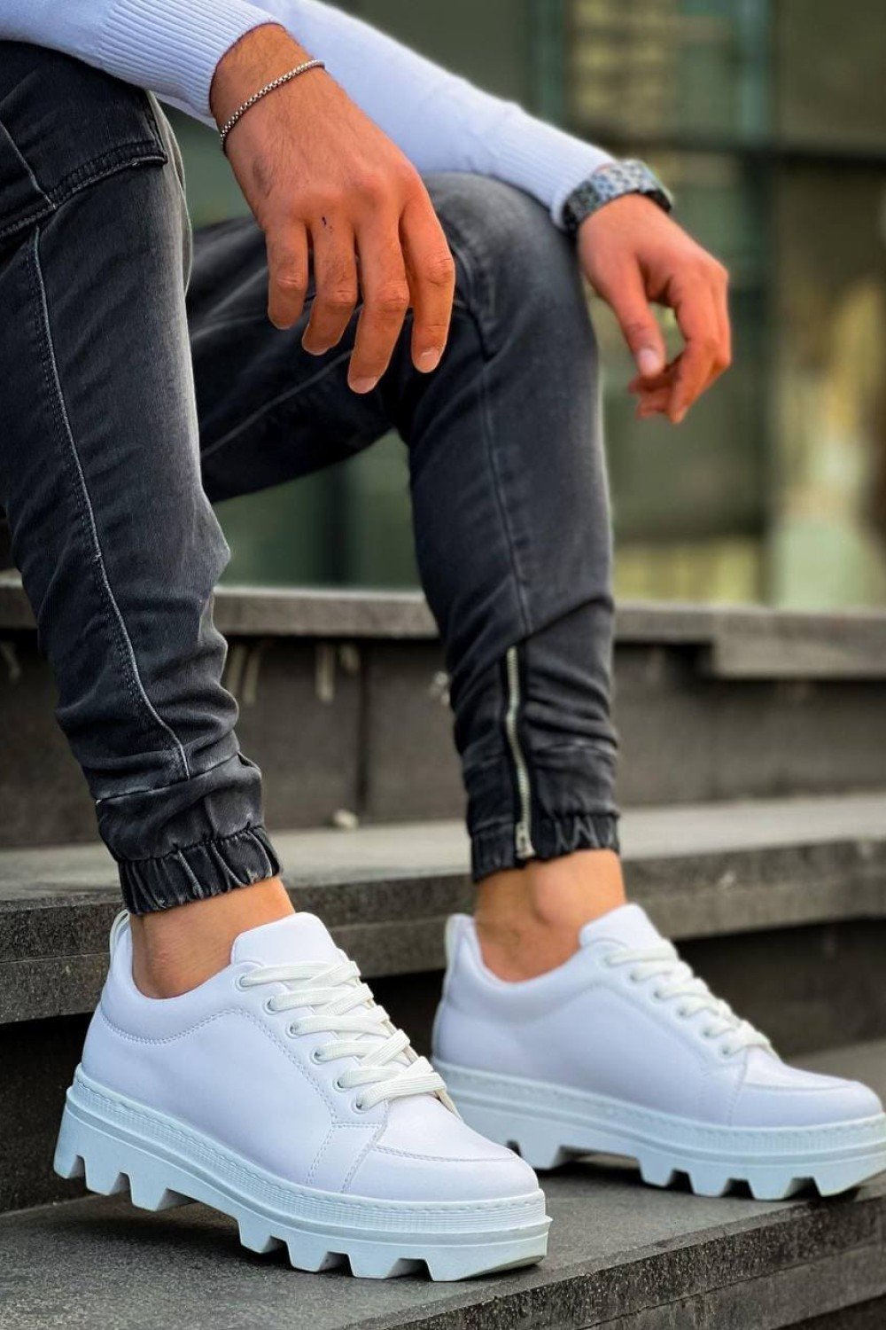 KB056 Erkek Günlük Bağcıklı Cilt Spor Sneaker Ayakkabı CBT - Beyaz – Kuback Erkek Ayakkabı