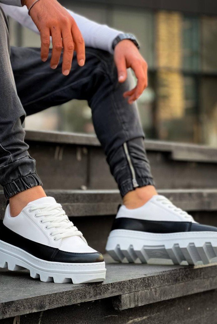 KB056 Erkek Günlük Bağcıklı Cilt Spor Sneaker Ayakkabı CBT - Beyaz/Siyah KB056 Erkek Günlük Bağcıklı Cilt Spor Sneaker Ayakkabı CBT - Beyaz/Siyah