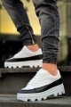 KB056 Erkek Günlük Bağcıklı Cilt Spor Sneaker Ayakkabı CBT - Beyaz/Siyah – Kuback Erkek Ayakkabı