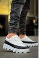 KB056 Erkek Günlük Bağcıklı Cilt Spor Sneaker Ayakkabı CBT - Beyaz/Siyah