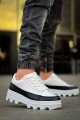 KB056 Erkek Günlük Bağcıklı Cilt Spor Sneaker Ayakkabı CBT - Beyaz/Siyah – Kuback Erkek Ayakkabı