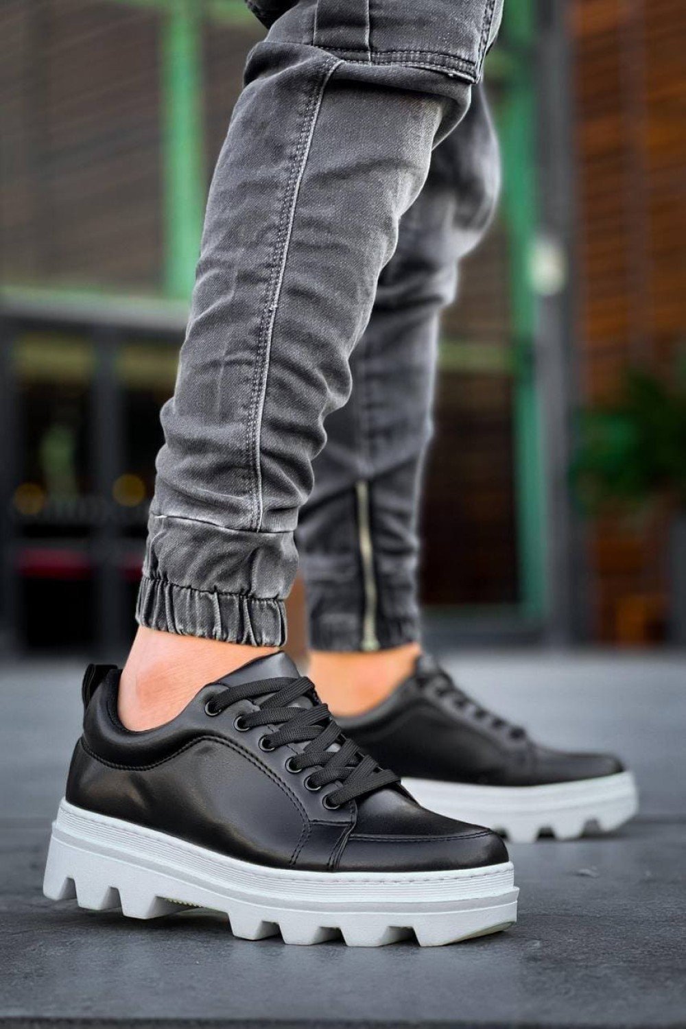KB056 Erkek Günlük Bağcıklı Cilt Spor Sneaker Ayakkabı CBT - Siyah – Kuback Erkek Ayakkabı