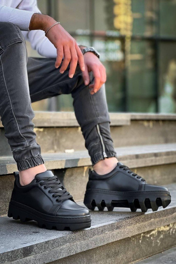 KB056 Erkek Günlük Bağcıklı Cilt Spor Sneaker Ayakkabı CST - Siyah KB056 Erkek Günlük Bağcıklı Cilt Spor Sneaker Ayakkabı CST - Siyah