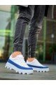 KB056 Erkek Günlük Bağcıklı Cilt Süet Spor Sneaker Ayakkabı CSBT - Beyaz/Mavi