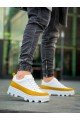KB056 Erkek Günlük Bağcıklı Cilt Süet Spor Sneaker Ayakkabı CSBT - Beyaz/Sarı