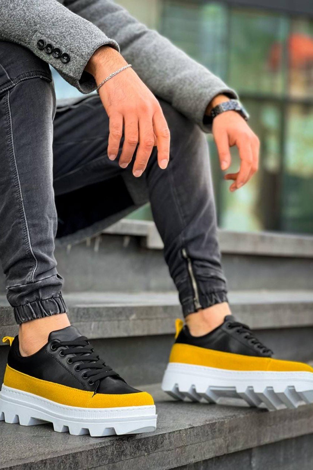 KB056 Erkek Günlük Bağcıklı Cilt Süet Spor Sneaker Ayakkabı CSBT - Siyah/Sarı – Kuback Erkek Ayakkabı