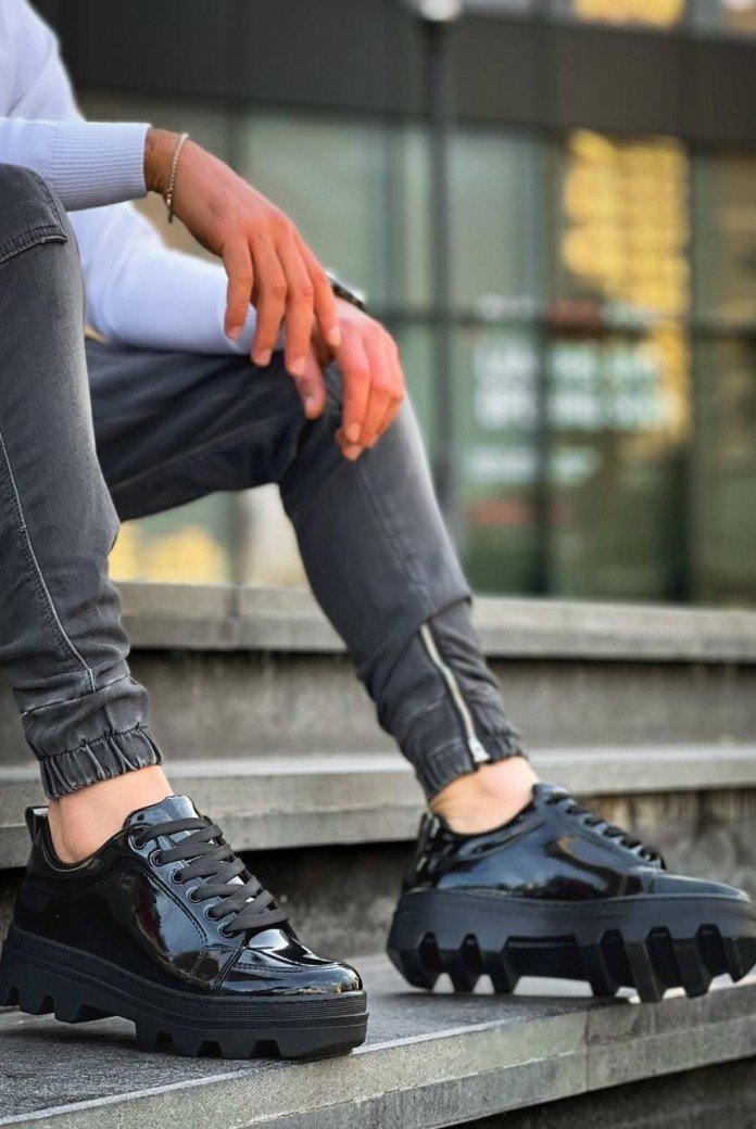 KB056 Erkek Günlük Bağcıklı Rugan Spor Sneaker Ayakkabı RST - Siyah KB056 Erkek Günlük Bağcıklı Rugan Spor Sneaker Ayakkabı RST - Siyah