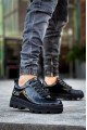 KB056 Erkek Günlük Bağcıklı Rugan Spor Sneaker Ayakkabı RST - Siyah