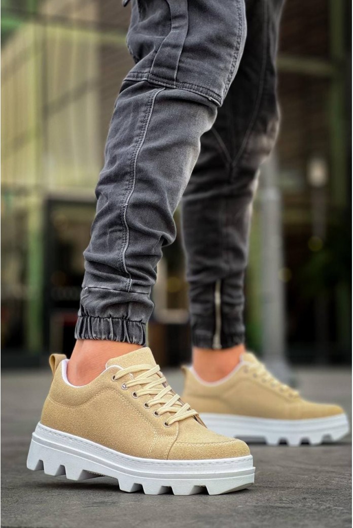 KB056 Erkek Günlük Bağcıklı Süet Spor Sneaker Ayakkabı SBT - Bej