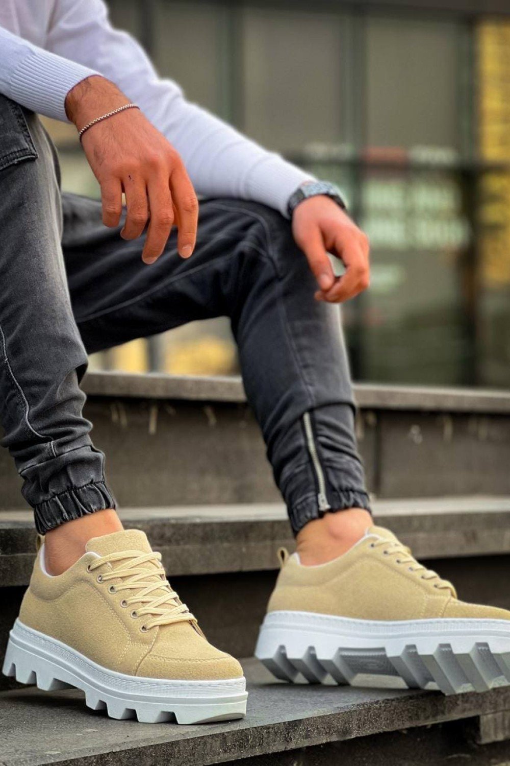 KB056 Erkek Günlük Bağcıklı Süet Spor Sneaker Ayakkabı SBT - Bej – Kuback Erkek Ayakkabı