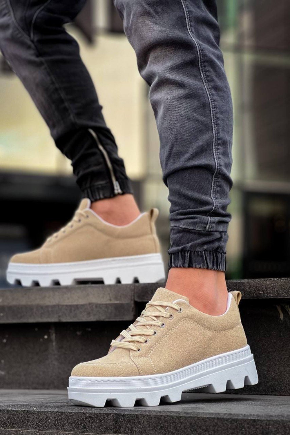 KB056 Erkek Günlük Bağcıklı Süet Spor Sneaker Ayakkabı SBT - Bej – Kuback Erkek Ayakkabı