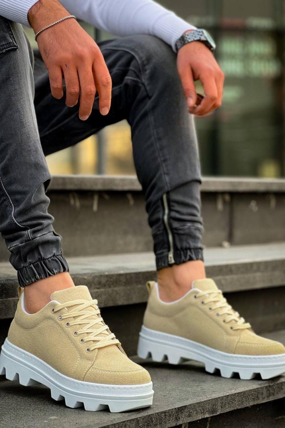 KB056 Erkek Günlük Bağcıklı Süet Spor Sneaker Ayakkabı SBT - Bej – Kuback Erkek Ayakkabı