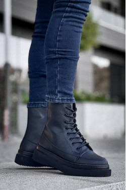 KB0991 Erkek Spor Günlük Bağcıklı Cilt Bot CST - Siyah