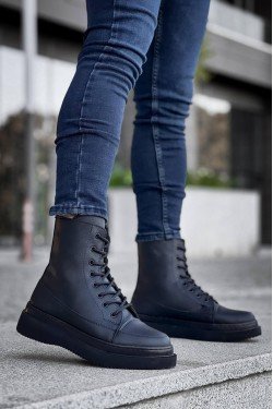 KB0991 Erkek Spor Günlük Bağcıklı Cilt Bot CST - Siyah