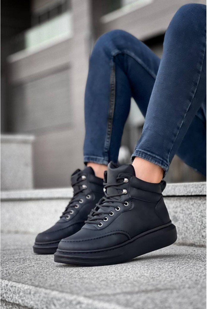 KB0994 Erkek Spor Günlük Bağcıklı Cilt Bot CST - Siyah