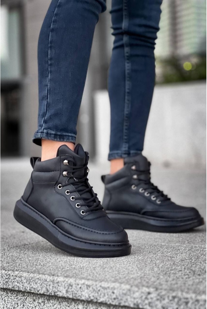 KB0994 Erkek Spor Günlük Bağcıklı Cilt Bot CST - Siyah