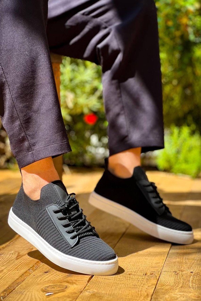 KB110 Erkek Günlük Bağcıklı Triko Spor Sneaker Ayakkabı TBT - Siyah