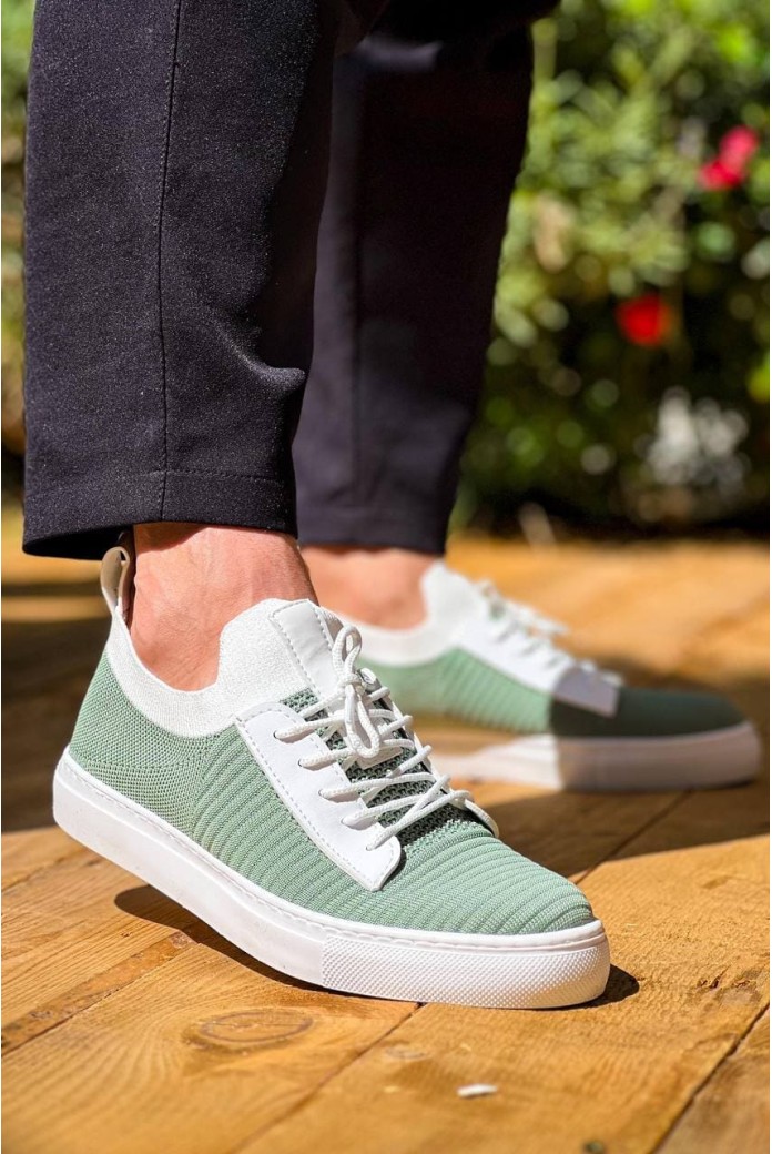 KB110 Erkek Günlük Bağcıklı Triko Spor Sneaker Ayakkabı TBT - Yeşil