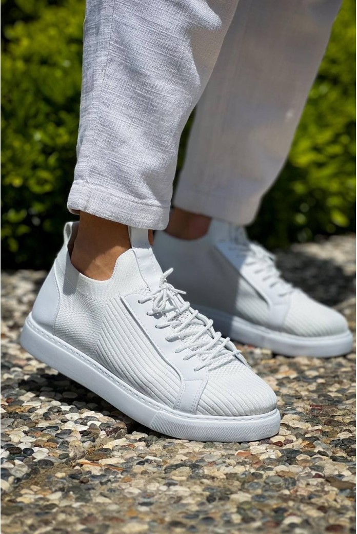 KB112 Erkek Günlük Bağcıklı Triko Spor Sneaker Ayakkabı TBT - Beyaz