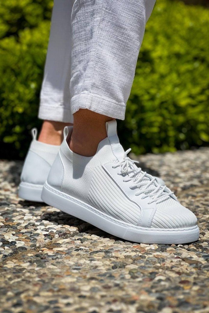 KB112 Erkek Günlük Bağcıklı Triko Spor Sneaker Ayakkabı TBT - Beyaz