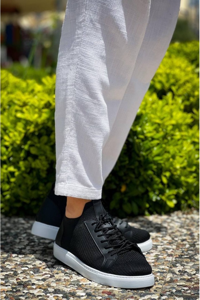 KB112 Erkek Günlük Bağcıklı Triko Spor Sneaker Ayakkabı TBT - Siyah