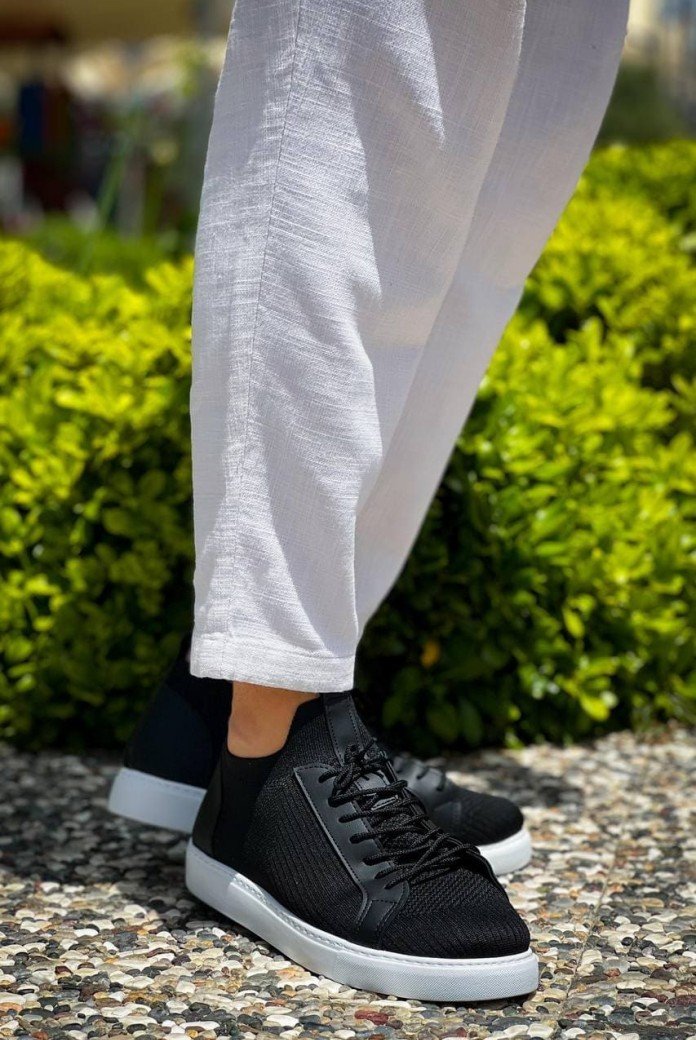 KB112 Erkek Günlük Bağcıklı Triko Spor Sneaker Ayakkabı TBT - Siyah