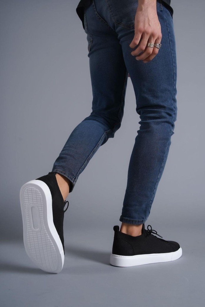 KB112 Erkek Günlük Bağcıklı Triko Spor Sneaker Ayakkabı TBT - Siyah