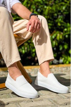 KB114 Erkek Günlük Bağcıksız Triko Spor Sneaker Ayakkabı TBT - Beyaz