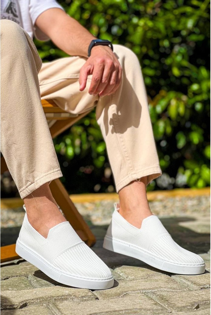 KB114 Erkek Günlük Bağcıksız Triko Spor Sneaker Ayakkabı TBT - Beyaz