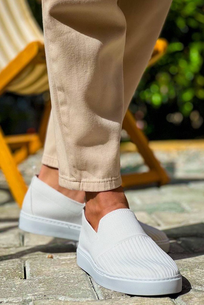 KB114 Erkek Günlük Bağcıksız Triko Spor Sneaker Ayakkabı TBT - Beyaz