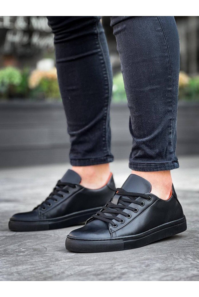KB122 Erkek Günlük Bağcıklı Cilt Spor Sneaker Ayakkabı CST - Siyah