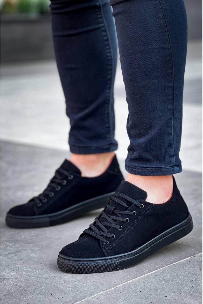 KB122 Erkek Günlük Bağcıklı Süet Spor Sneaker Ayakkabı SST - Siyah