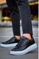 KB309 Erkek Günlük Bağcıklı Fermuarlı Croco Desenli Cilt Spor Sneaker Ayakkabı CBT - Siyah