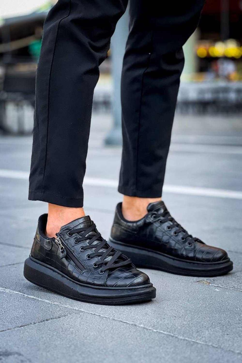 KB309 Erkek Günlük Bağcıklı Fermuarlı Croco Desenli Cilt Spor Sneaker Ayakkabı CST - Siyah Erkek Ayakkabı KB309 Erkek Günlük Bağcıklı Fermuarlı Croco Desenli Cilt Spor Sneaker Ayakkabı CST - Siyah – Kuback Erkek Ayakkabı