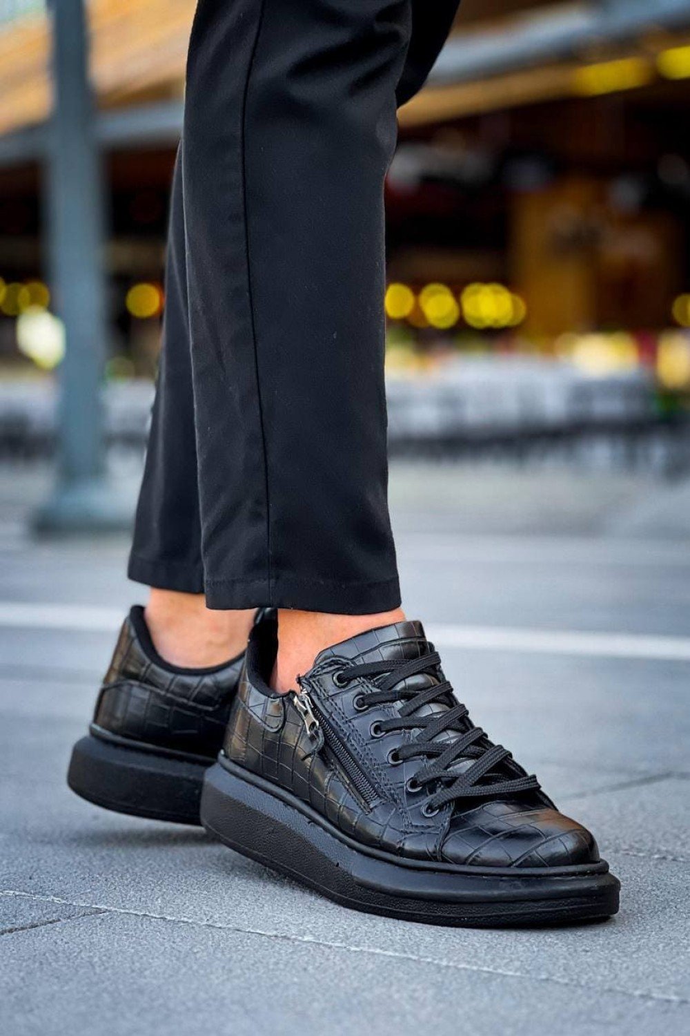 KB309 Erkek Günlük Bağcıklı Fermuarlı Croco Desenli Cilt Spor Sneaker Ayakkabı CST - Siyah Erkek Ayakkabı KB309 Erkek Günlük Bağcıklı Fermuarlı Croco Desenli Cilt Spor Sneaker Ayakkabı CST - Siyah – Kuback Erkek Ayakkabı