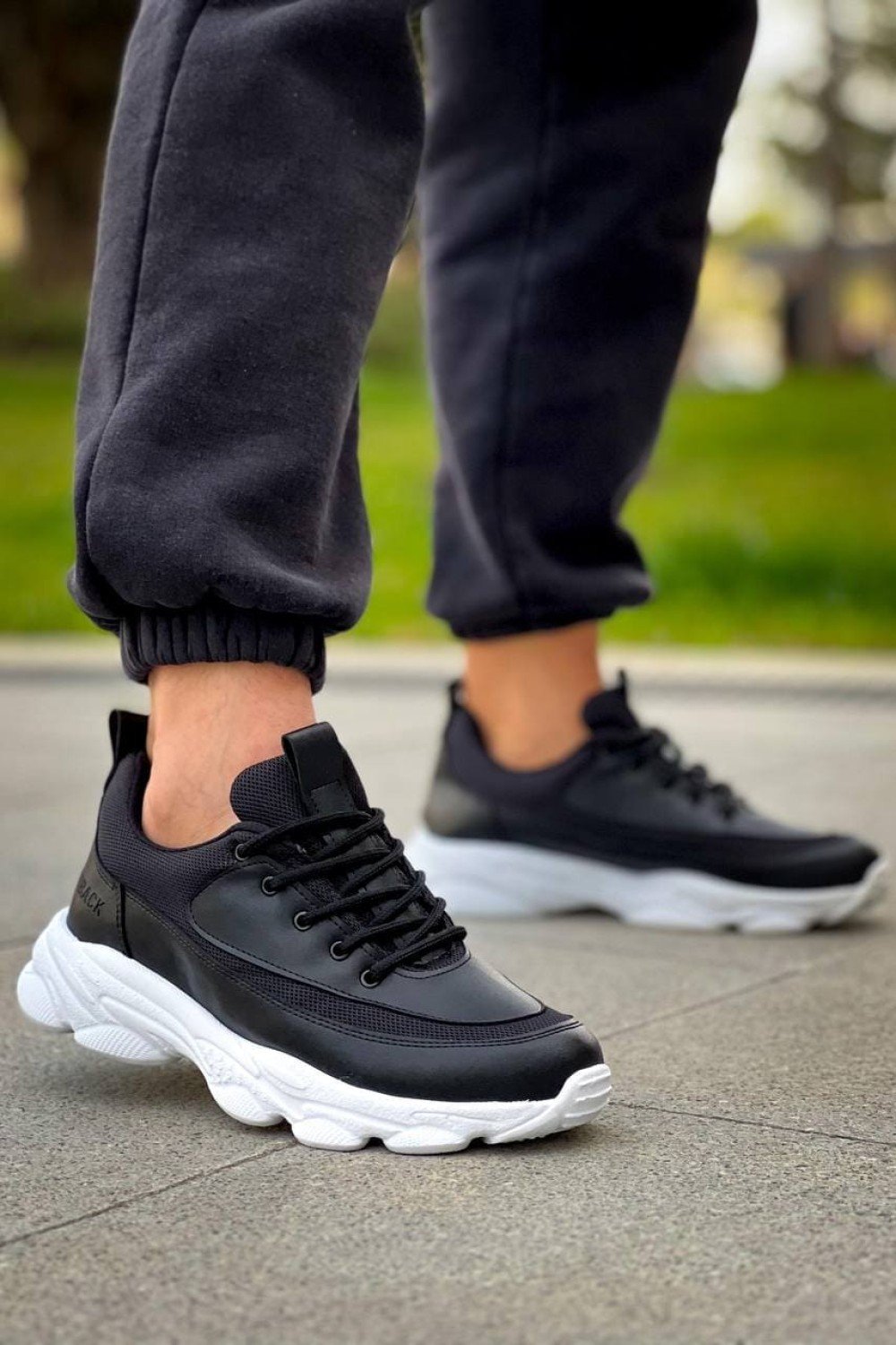 KB707 Erkek Günlük Bağcıklı Cilt Triko Spor Sneaker Ayakkabı CTBT - Siyah – Kuback Erkek Ayakkabı