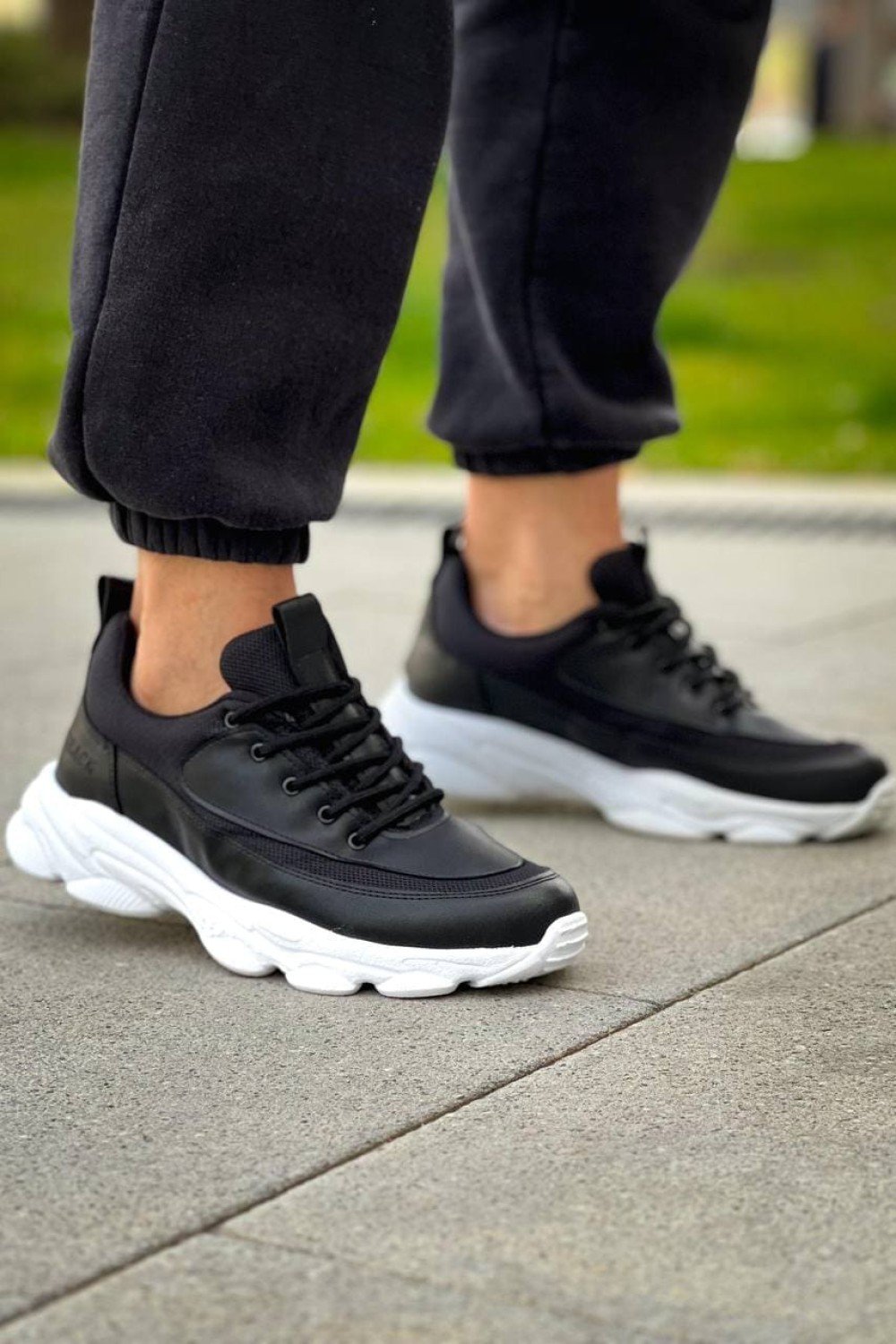 KB707 Erkek Günlük Bağcıklı Cilt Triko Spor Sneaker Ayakkabı CTBT - Siyah – Kuback Erkek Ayakkabı