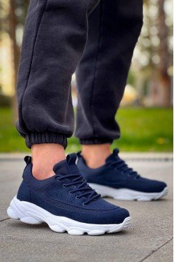 KB707 Erkek Günlük Bağcıklı Süet Triko Spor Sneaker Ayakkabı STBT - Lacivert