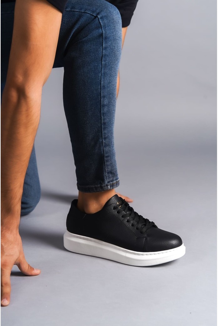 SLW151 Boost Erkek Günlük Bağcıklı Cilt Spor Sneaker Ayakkabı CBT - Siyah