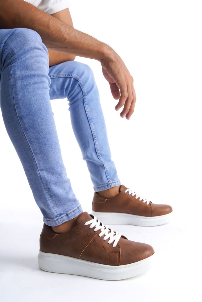 SLW151 Boost Erkek Günlük Bağcıklı Cilt Spor Sneaker Ayakkabı CBT - Taba