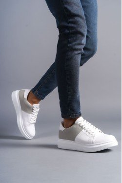 SLW151 Boost Erkek Günlük Bağcıklı Cilt Süet Spor Sneaker Ayakkabı CSBT - Beyaz/Gri