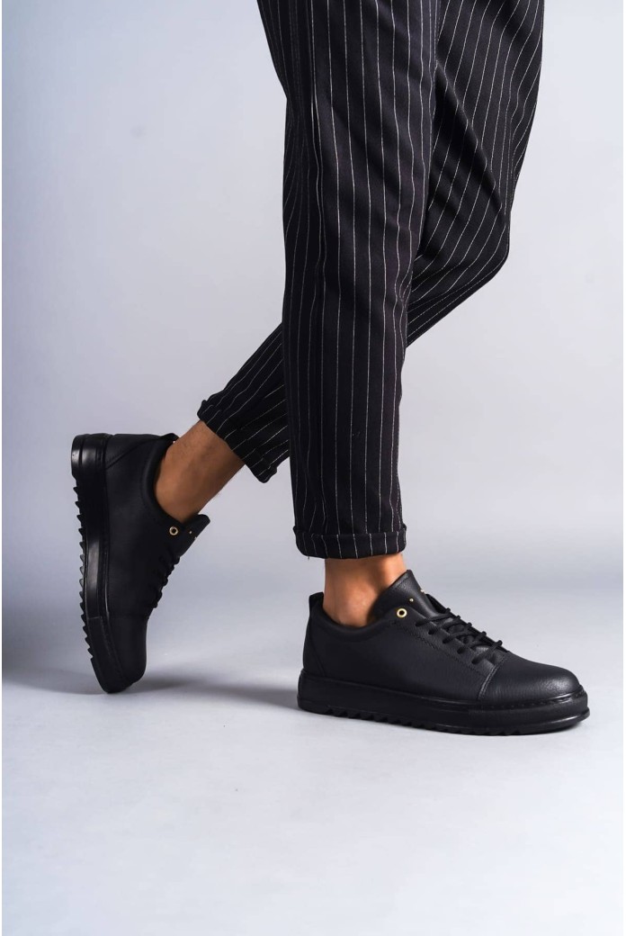 SLW152 Cool Erkek Günlük Bağcıklı Cilt Klasik Ayakkabı CST - Siyah