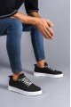 SLW152 Cool Erkek Günlük Bağcıklı Keten Klasik Ayakkabı KBT - Siyah