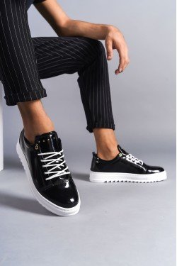 SLW152 Cool Erkek Günlük Bağcıklı Rugan Klasik Ayakkabı RBT - Siyah